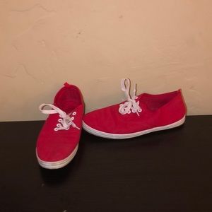 red and white shoes